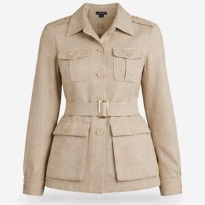 Lauren Ralph Lauren Safari Jacket Silk Size 6 Beige Belted Utility Flap Pockets